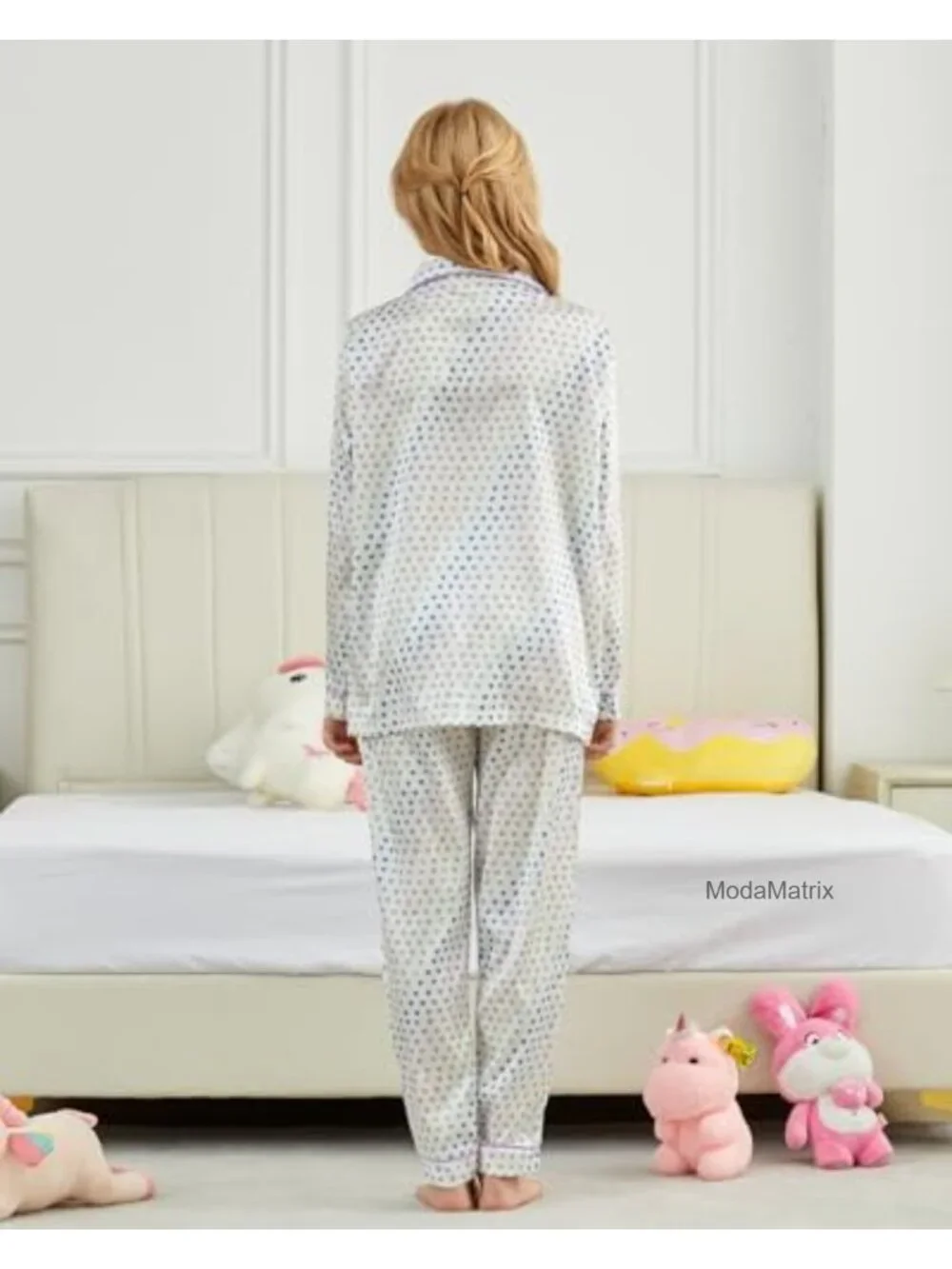 Girls Silk Satin Pajama Set Long Sleeve Button Down PJs 2 Piece Sleepwear